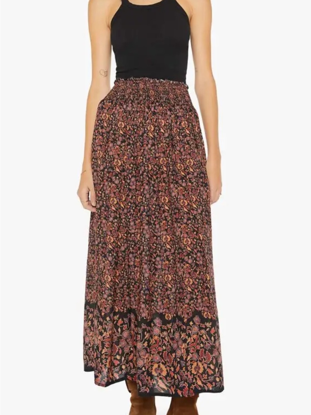 Natalie Martin Bella maxi skirt in petite fleur print noire colorway